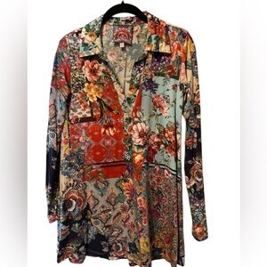 Johnny Was “The Janie Favorite Long Sleeve Polo Swing Tunic” Size XS